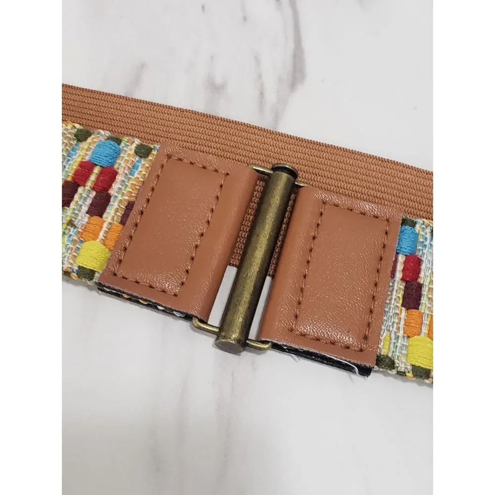 Rainbow‎ Embroidered Vintage Leather Stretch Brown Belt